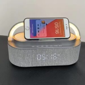 Multifunction 3 in 1 Alarm Clock Wireless Charger +10W Dual Bass Speaker  +RGB Night Desk Lamp