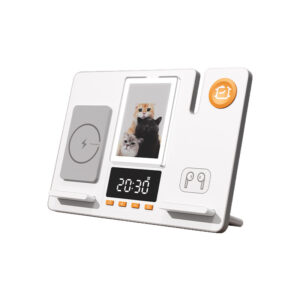 6 in 1, Folding Alarm Clock Photo Frame Wireless Charger Station